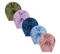 6 Pieces Baby Bonnet Cute Stretchy Soft Cotton Solid Turban Hats Nursery Caps Caps Beanies Headwraps with Big Bow for Baby Girls Infants Toddlers Kids Baby Bonnet Newborn