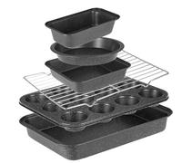 6 Pieces Baking Pans Set, Nonstick Bakeware Sets, Baking Supplies Includes Cake Pan 9 Inch Round, Muffin Pan, Square Baking Pan, Loaf Pan, Roaster Pan and Wire Rack