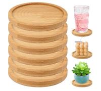 6 Pieces Bamboo Round Coasters Sets, 9 x 1 cm Bamboo Rounds Coasters Set with Raised Edge, Bambooes Plant Saucer, Round Flower Pot Plant Saucers for Indoor, Outdoor, Succulent, Wood Drip Tray(Wood)