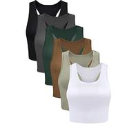 6 Pieces Basic Sleeveless Racerback Sports Crop Tank Tops for Women Girls Daily Wearing, Black, Dark Green, Chocolate, White, Olive, Gray, XXL