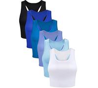 6 Pieces Basic Sleeveless Racerback Sports Crop Tank Tops for Women Girls Daily Wearing, Black, Royal, Peacock, Blue, White, Serenity, XXL