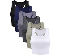 6 Pieces Basic Sleeveless Racerback Sports Crop Tank Tops for Women Girls Daily Wearing, Black, White, Dark Grey, Navy, Grey, Olive, XXL