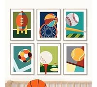 6 Pieces Basketball Football Rugby Baseball Tennis Sports Theme Kids Poster Nursery Wall Art Canvas Painting Wall Picture Boys Room Decor-40x50cmx6 (No Frame)