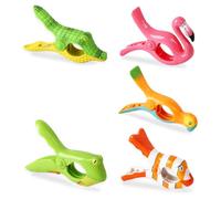 6 Pieces Beach Towel Clips, Large Laundry Clips, Towel Pegs, Flamingo, Parrot, Fish, Frog, Flip Flop, Crocodile Beach Towel Clamps for Sunbeds Sun Loungers Pool Chairs, Windproof Towel Clips (Orange)