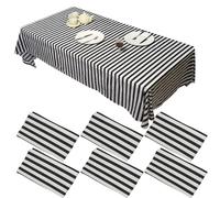 6 Pieces Black Striped Tablecloth Wedding Disposable Plastic 108 x 54 Inch Table Decor Black White Striped Tablecloth Elegant Decor for Indoor Events Dinner Outdoor Banquet Parties Celebrations