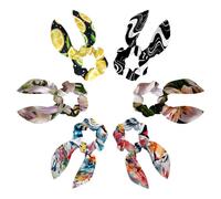 6 Pieces Black White Abstract Pattern Bow Hair Elastics Scrunchies Bunny Ear Scarf Scrunchies Bow Hair Scrunchies Ponytail Holder Scrunchy Ties Hair Bands for Women Girls