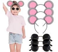 6 Pieces Blind Mice Costume Set - 3 Mouse Ears Headband + 3 Black Glasse, Fancy Dress World Book Day Mouse Costume Accessories