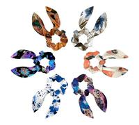 6 Pieces Bow Hair Scrunchies Rabbit Bunny Ear Scrunchies, Blue Butterfly Sloths Pattern Bow Bowknot Scrunchies Bobbles Elastic Hair Ties Ropes Ponytail Holder Accessories for Women Girls