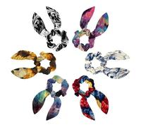 6 Pieces Bow Hair Scrunchies Rabbit Bunny Ear Scrunchies, Colorful Cat Ice Cream Galaxy Bow Bowknot Scrunchies Bobbles Elastic Hair Ties Ropes Ponytail Holder Accessories for Women Girls
