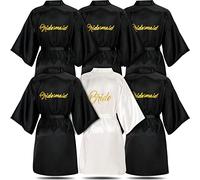 6 Pieces Bridesmaids Robes for Wedding Bridal Robes Matron of Honor Maid of Honor Robe Wedding Robes for Bridal Party Gift, Black and Pure White, One Size