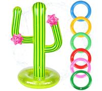 6 Pieces Cactus Ring Toss Game Set,1 pcs Inflatable Cactus with 6 pcs Rings,Party Toss Game,Outdoor Party Decor Swimming Pool Toy Gift for Family Green