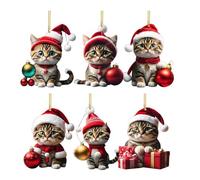 6 Pieces Cat Christmas Ornament, 2D Animal Ornaments for Christmas Tree, Cat Figures, Decorative Hanging Ornaments, Christmas Ornament Set for Wall, Door, Car Rearview , Backpack Decoration