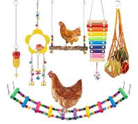 6 Pieces Chicken Toys, Natural Wood Swing Chicken Ladder, Xylophone Mirror with Bells Fruits Hanging Feeder Coop Accessories for Birds Rooster Hens Chicks Toys