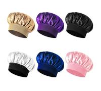 6 Pieces Children'S Nightcaps, Simple Solid Color Hair Care Cap, Elastic Small Round Cap, Reusable Shower Cap, Classic Soft Satin Hat.