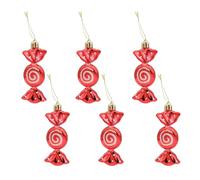 6 Pieces Christmas Candy Ornaments Red Christmas Tree Baubles Decorations Pendant Hanging Glitter Candy Canes Sweets with Golden Ropes for Xmas Home Party Holiday Decoration Supplies(Red)