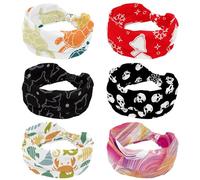 6 Pieces Christmas Elements Elastic Headbands for Women, Wide Hairband, Non-Slip Headband, Sweatband Yoga Head Band for Workout, Sport, Gym, Running, Fitness