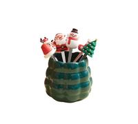 (6 Pieces) Christmas Fruit Fork Set Home Desktop Ornaments Ceramic and Spoon Storage Jar (Dark Green)