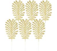 6 Pieces Christmas Glitter Leaves Tree Branch DIY Christmas Tree Pendant Wedding Party Xmas Wreath Décor (Gold)