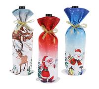 6 Pieces Christmas Wine Bottle Cover Bags Santa Claus Snowman Reindeer Pattern Bottle Wrap Xmas Red Wine Gift Bags for Home Dinner Table Candy Gift Bag Party Festival Decoration