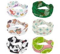 6 Pieces Cicada with Green Forest Leaves Background Wide Headband, Headbands for Women, Twist Knotted Yoga Workout Hairband, Soft Elastic Headwrap, Fashion Hair Accessories