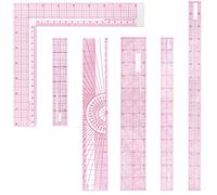 6 Pieces Clear Rulers Sewing Transparent,Plastic,Beveled,French Inch,Metric and L-Square Rulers Measuring Tool Set with 2 Grid Scales for Clothes Design