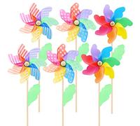 6 Pieces Colorful Rainbow Pinwheel 40cm/15.75inch Flower-Style Rainbow Windmills 3D DIY Wind Spinners Wooden Garden Windmill Bird Repellent Pinwheels Party Decor for Garden Lawn Home Yard Farm