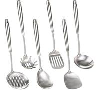 6 Pieces Cooking Utensils Stainless Steel Kitchen Utensils Set,304 Metal,Dishwasher Safe,Ergonomic and comfortable serving Utensils, Soup Ladle Spoon Turner Skimmer set