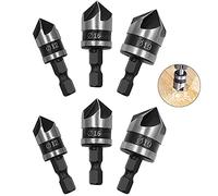 6 Pieces Countersink Drill Bits Set, Hex Shank Wood Drilling Bits, Counter Sinker Drill Bits for Wood, Quick Change Bits, 90 Degree 5 Flute Power Tool, for Drilling and Chamfering (12mm, 16mm, 19mm)