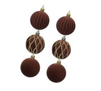 6 Pieces Cozy Flocking Holiday Decorations, Christmas, Brown