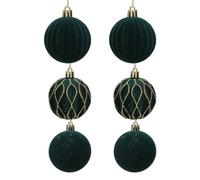 6 Pieces Cozy Flocking Holiday Decorations, Christmas, Dark green