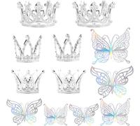6 Pieces Crown Cake Toppers, Mini Silver Crown Decoration, Butterfly Cupcake Topper, 3D Butterfly Cake Topper Decorations, for Baby Shower Wedding Birthday Party