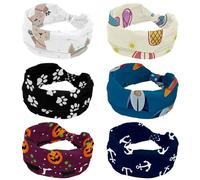 6 Pieces Cute Summer Cartoon Elements Pattern Soft Headband for Women, Wide Headbands, Non Slip Workout Hairbands for Yoga Fitness Travel Gym, Hair Accessories