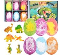 6 Pieces Dinosaur Egg Bath Bombs Set for Kids, 100g Each, Large Dino Egg Shower Bath Balls Fizzies with Mini Dinosaur Toys Inside for Easter Day, Christmas, or Birthday Gifts for Boys Girls