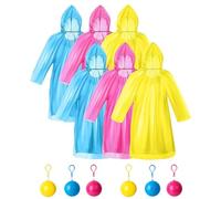 6 Pieces Disposable Poncho Waterproof Adult, Emergency Rain Ponchos Packaged in Keychain Ball with Hook, Plastic Festival Rain Ponchos for Camping, Hiking & Outdoor Activities Red