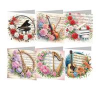 6 Pieces DIY 5D Diamond Art Painting Christmas Cards Kit, Christmas Blessing Present Folding Greeting Blessing Card Set for Christmas Crafts Xmas-04-Musical Instruments
