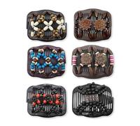 6 Pieces Double Row Hair Comb Set - Elastic Hair Clip, Wooden Bead Side Comb, Curved Hair Comb for Women