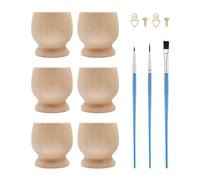 6 Pieces Egg Cups, 1 Set of Oil Painting Pens, Wooden Egg Cups, Colorable Egg Cups, Wooden Egg Containers, Egg Holders, Decorative Egg Cups, Egg Container Accessory Set