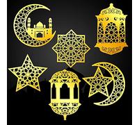 6 Pieces Eid Mubarak Stickers Decorations Wall Eid Mubarak Room Decor Gold Mirror Ramadan Kareem Moon Star Lantern Islam Decal Acrylic Islamic Wall Mirror Decor Stickers for Eid Party Decorations