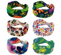 6 Pieces Elastic Headbands for Women, Beautiful Flower with Frog Wide Headband, Knotted Cross Hairband, Vintage Head Wraps for Daily Use, Yoga, Workout