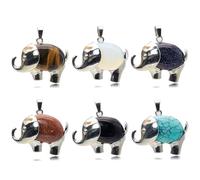 6 Pieces Elephant Pendant for Women Natural Gemstone Elephant Necklace Luck Jewelry Christmas Birthday Gift for DIY Jewelry Making Necklace Bracelet, Tiger's Eye/Opal/Blue Sand Stone/Gold Sand Stone