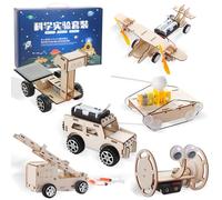 6 Pieces Experiment Set, Electronics Kit, Experiment Kit, 6-in-1 Wooden Electronic Kit STEM Scientific Experiments Wooden Construction Kit Car Aircraft Space Vehicle Gift for