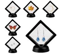 6 Pieces Floating Display Frames Coin Display 7 x 7cm Earring Display Stand Small Display Box 3D Floating Display Case with Base Clear PE Film Medal Display Frame Dustproof Jewellery Storage Box