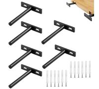 6 Pieces Floating Shelf Brackets, Heavy Duty Hidden Shelf Brackets, T Shape Metal Brackets, with Mounting Screws, for Wall Mounted Decoration Wooden Floating Shelves, Black