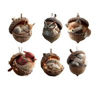 6 Pieces Forests Animal Acorn Ornaments, 2D Acrylic Acorns Animals Christmas Ornaments, Cute Forests Pine Cones Animal Figures Pendants, Hanging Pine Cone Animals Christmas Tree Decor