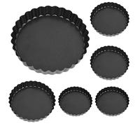 6 Pieces Fruit Cake Tin Tart Tin with Raised Base Cake Base Baking tin Round Tart Tin for Preparing Cream Cakes Chocolate Cakes Quiche Muffins Pizza Tarts (Black)