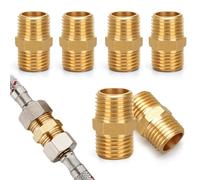 6 pieces gas hose connector, brass gas hose, quick coupling gas, 1/4 inch male thread, left double nipple, coupling, propane, brass, double nipple for sanitary