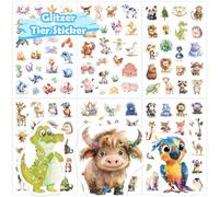 6 Pieces Glitter Effect Animal Stickers Animal Stickers Holographic Animals for Skateboards, Helmets, Water Bottles, Tablets, School Bags, Refrigerators, Bikes, Tabletops