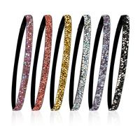 6 Pieces Glitter Non-Slip Felt Headbands, Rhinestone Running Hairband Shiny Elastic Headband for Women Colorful Adjustable Headbands Sparkly Sports Fabric Fashion Hair Accessories for Sports and Yoga