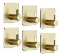 6 Pieces Gold Adhesive Hooks Stainless Steel, Scettar Self Adhesive Hooks 4.5 * 4.5cm Hooks for Hanging Command Hooks Heavy Duty for Kitchen/Bathroom/Living Room Glass/Metal Door