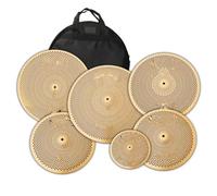 6 Pieces Gold Low Volume Cymbal Set 10 Splash 14 Hi Hat 16 Crash 18 Crash 20 Ride Bag For Durm Set(Gold)